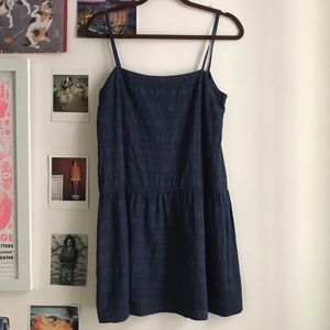 LACAUSA navy cotton plaid babydoll dress